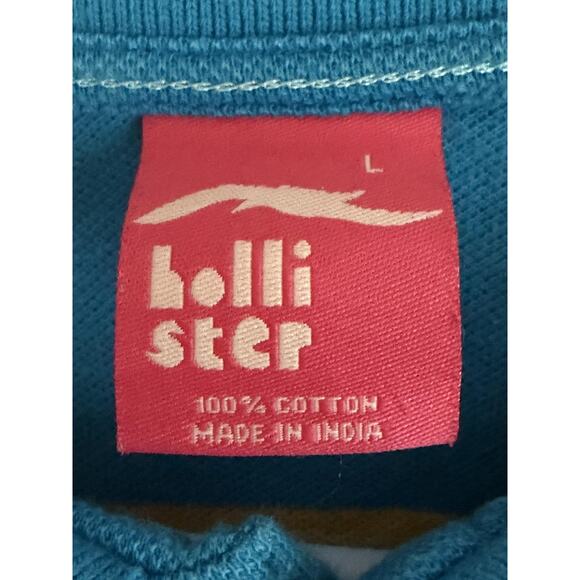 Hollister Y2K Polo Shirt Mens Large Teal Striped Seagull Logo Pico Knit Preppy - Picture 4 of 8